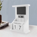 Miniatyrbild 4 av 4: Träskrivbords-Kalender - Evighetskalender Display Månad Datum Heminredning (Vit)