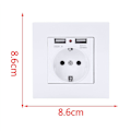 Miniatyrbilde 4 av 5: 3X PC Panel Veggmontert Strømuttak Standard Strøm 16AUE Jordforbindelse med Dobbel USB-Laderport 2100Ma Mobil