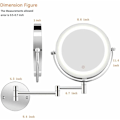 Miniatyrbilde 2 av 4: LED-belyst sminke-speil - 10x forstørrende opplyst veggmontert badespeil, to sider fleksibel svanehals, 360° rotasjon med USB-kabel