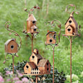 Miniatyrbillede 5 af 5: Fuglehus til haven med pæl Metal fuglefoderautomater Havepæle Fuglehuse til baghaven Terrasse Udendørs stil D