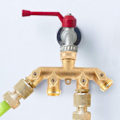 Miniatyrbillede 5 af 5: Slangefordeler (4-vejs), Messing Have Slange Adapter Firevejs Splitter Adapter Kugleventil Tap Hane Slangekobling
