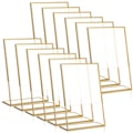 Miniatyrbilde 1 av 5: 12 stk Akryl Gullramme Bryllups Skilt Holder Bordnummer Holder Skrå Meny Dobbeltsidig Stativ, 4X6 Tommer Vertikal