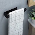 Miniatyrbillede 3 af 5: Sort håndklædeholder til badeværelset, håndklædeholder uden boring SUS304 køkken viskestykkeholder