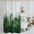 Miniatyrbillede 1 af 5: Grøn Marmor Bruseforhæng 60 x 72 Tommer, Ombre Grøn Bruseforhæng Sæt, Guld Moderne Badeværelse Kunst Dekor, Vandtæt Polyester Smaragd Guld Stof