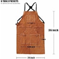 Pikkukuva 3 / 5: Hitsausaproni, Lehmännahkainen työaproni, jossa 6 taskua, 24\" x 36\" Monitoiminen keittiöaproni, Säädettävät olkaimet koosta M - XXL miehille ja naisille