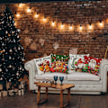 Miniatyrbillede 2 af 5: Julepudebetræk 45x45cm, Sæt med 4 Juledekorative Sofa i Bomuld og Linned Jul til Sofa Seng Sovestol Have-Julefarve