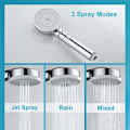 Miniatyrbillede 3 af 5: Højtryks Bruseshower, 3-Jets Bruseshower, Kalkbeskyttende Bruseshower, Håndbruser med Afbryder, Vandbesparende Bruseshower, Universal Badeværelsesbruser