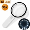 Pikkukuva 1 / 4: Luku suurennuslasi, 30X valaistu suurennuslasi 13 LED-valolla 128mm valaistu suurennuslasi lukemiseen tutkimusmaailman M