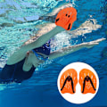 Miniatyrbilde 3 av 5: Svømmepadler med justerbare stropper Freestyle Webbed Arms for underarm styrketrening og svømmebasseng(Orange)