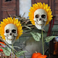 Miniatyrbild 3 av 5: Halloween Skelett Solros Prydnader, Imitation Dödskalle Solros Dekoration, Trädgårdsdekoration, Utomhus (A)