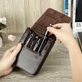 Miniatyrbillede 4 af 5: Håndlavet penneholder Fountain Pen Etui Læder Pen Pung Retro Pen Box Organizer til mænd kvinder drenge piger, sort