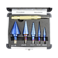 Miniatyrbillede 5 af 5: 6 stk. trinbor sæt automatisk center punch højhastigheds stål i alt 50 størrelser dobbelt skæreblad design med aluminiumshus