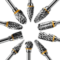 Pikkukuva 4 / 5: Kaksireunainen volframikarbiditerästä valmistettu pyörivä hiomakärkisetti pyörivälle työkalulle, 10 kpl 1/8” varsi DIY:lle, puunveistolle, metallin kiillotukselle, kaiverrukselle, poraukselle
