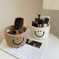 Miniatyrbillede 5 af 5: Små Smile Flettet Bomuldsreb Opbevaringskurve, Multifunktionelle Opbevaringskasser til Bleer, Nøgler, Diverse, Hvid