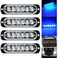 Miniatyrbilde 1 av 5: 4-pakke - Ultratynn Blå 6 LED Strobe Lys - LED Lyslist Mini Nødlyslist 18 Blinkende Moduser 12V-24V for Universelt Kjøretøy eller Lastebil