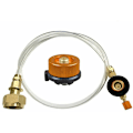 Miniatyrbild 1 av 5: Guldadapter för lång självstängande gascylinder + fyllningsventilset för platt gascylinder