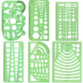 Pikkukuva 1 / 5: Sarja 6 Normografiaa luonnoksiin ja kaavioihin - Technic Shape Tracing - Ympyrät, kolmiot, neliöt, suorakaiteet Stencil - 10 Geometrisia muotoja Erilaisia