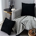 Miniatyrbillede 2 af 5: Fløjlsbetræk til puder 45x45cm til stue sofa - Sæt med 2 ensfarvede firkantede pudebetræk til soveværelsesdekoration, Sort