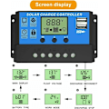 Miniatyrbild 3 av 5: Solcellsladdningsregulator, Dubbla USB-portar Intelligent Solpanel Batteriregulator, Multifunktionell Justerbar LCD-display Gatulampastyrare, 12V