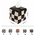 Miniatyrbillede 4 af 5: Vævæskeskrin Cover, Kvadratisk Vævæskeskrin Holder, Moderne Vævet PU Læder, Elegant Ternet Design, til Stue, Dekorativ Hylde, Badeværelse (Sort
