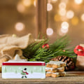 Miniatyrbilde 5 av 5: Juleblikkgaveeske Godteri Kjeks Firkant Godteribeholderboks Juledekorasjon Tinn Gaveeske Kjeksboks(15x15x5.5cm)