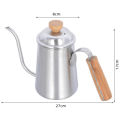 Miniatyrbild 2 av 5: 650ml Tjockare Rostfritt Stål Svanhals Pip med Trähandtag Kaffe Hushåll Camping Tekanna