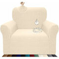 Miniatyrbild 1 av 5: Stretch, Vattentät och Repbeständig Soffa Överdrag för 1 Sitsig Soffa Elegant Mönster Med Halkskydd Skumstavar (1 Sitsig Soffa, Beige)