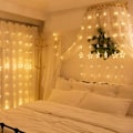 Miniatyrbilde 2 av 5: Julelys med stjerner, Utendørs lyslenke, 80 stjernelyslenke, 144 LED, 2m x 1.5m, Koblebar stjernegardin med 8 moduser, Fjernkontroll Vind