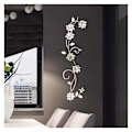 Miniatyrbillede 3 af 5: Blomsterranke Akryl Spejl Vægstickers, Elegant Spejlindstilling Vægsticker, Klæbrig Vægspejl Vægdekoration til Hjemmet Stue Soveværelse Dekoration, Guld