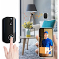 Miniatyrbillede 1 af 5: Videodørklokke med ringeklokke - Smart HD nattesyn dørklokke med PIR-sensor, 38 ringetoner, genopladelig tyverisikret sikkerhedsdørklokke