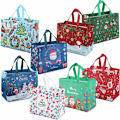 Miniatyrbilde 1 av 4: 8 stk julegaveposer, gjenbrukbare handleposer, multifunksjonelle juleposer i non-woven for innpakning av gaver, julefestutstyr, 32,5 × 25 ×