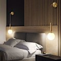 Miniatyrbillede 5 af 5: Moderne væglampe med lampeskærm, E27 fatning, minimalistisk væglampe til soveværelse, stue (hvid messing)