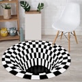 Miniatyrbild 5 av 5: Illusion Mattan Fångar Effekten 3D Hål Botten Rund Mattan Svart Vit Rutnät Sovrum Rum Halkfri Golvmatta-C