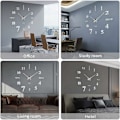 Miniatyrbillede 5 af 5: 3D Vægur, DIY Digital Vægur, Lydløs Bevægelse, Moderne Design Vægur, Stort Vægur til Soveværelse Køkken Stue (60-120 cm), Sølv