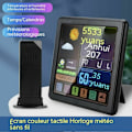 Miniatyrbild 4 av 4: Trådlös väderstation, väderstation med LCD-färgskärm inomhus utomhus termometer hygrometer med utomhussensor, snooze väckarklocka (trä