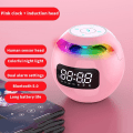 Miniatyrbillede 2 af 5: Trådløs Bluetooth-højttaler Sound Box Ur Alarmur Farve Natlys med Mikrofonadapter USB 5.0 Version Ur Pink