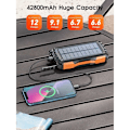 Miniatyrbilde 5 av 5: 42800mAh solcellebank, sollader, dobbel USB-utgang og én inngang, solcellebank for camping, fotturer, reiser, kompatibel med iPhone, Samsu