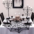 Miniatyrbilde 5 av 5: 18 x 96 tommers Halloween blonder spindelvev peis mantel og 40 tommers blonder spindelvev borddekke, 2 stykker
