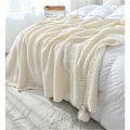 Miniatyrbillede 5 af 5: Nordisk Håndstrikket Tæppe, Modetæppe, til Sofa, Seng og Som Tæppe, Beige, 120X150Cm