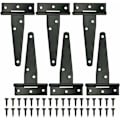 Miniatyrbillede 1 af 5: 6 stk. Skur-Dørhængsler Heavy Duty Strap Tee Hængsel 100mm/4Inch Rustfri T Hængsler Portdør Lade Smedejernsarbejde med 36 stk. Skruer til Porte Skur Døre Vindue