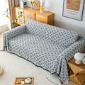 Miniatyrbillede 2 af 5: Multifunktionelt sengetæppe eller sofatæppe, grå og hvidt flettet sofatæppe med pomponer 180 x 230 cm Grå + Hvid