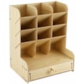 Miniatyrbillede 5 af 5: Hvid multifunktionel træ 13 gitter skrivebords kosmetisk børsteholder blyant opbevaringsboks kosmetisk børste display stativ
