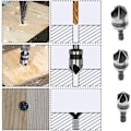 Miniatyrbillede 4 af 5: Router, Fræser og Fræserbit 3 stk. 90 Grader 5-Flad Fasefræsere Sæt til Træ, Metal Hurtig Skift 1/4\" Hex Fasebor Carbon Stål Hals Til