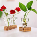 Miniatyrbillede 2 af 5: Krystalglas Plantepotte med Træstativ Hydroponiske Planter Desktop Pære Terrarium Blomster Vase Hjemmekontor Dekoration-B