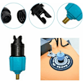Miniatyrbillede 4 af 5: Adapter til paddleboard-pumpe, kajakpumpe-adapter med 4 luftventil-dyser til kajak/oppustelig seng/stand up paddleboard/båd, luftventil-konverter (blå