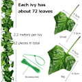 Pikkukuva 2 / 5: Tekollisia Ivy-köynnöksiä 12 kpl Teko-kasvi Väärennös Ivy-koriste Juhliin, Hääihin, Puutarhaan, Sisätiloihin, Ulkotiloihin (2,2 m, sisältää kaapelisiteet)