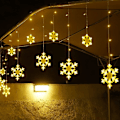 Miniatyrbillede 4 af 5: Snefnug Vindue, 4m 96 LED Gardinlys Julelys med 8 Blinktilstande, LED Snefnug Lysstreng, LED Gardinlys til Jul