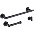 Miniatyrbillede 1 af 5: by Amazon Sort af Badeværelsestilbehør i Sort 3 Dele Håndklædeholder Toiletpapirholder Frakkeholder Væghængt 304 Rustfrit Stål Mat Sort, LA20BKDG-32-DENU