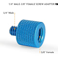 Miniatyrbillede 2 af 5: Skrue Adapter 1/4\" Hun til 3/8\" Han, 3/8\" Hun til 1/4\" Han Skrue til Mikrofonstativ, Tripod Skruegevind Adapter (Blå)