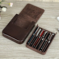 Miniatyrbillede 3 af 5: Håndlavet penneholder Fountain Pen Etui Læder Pen Pung Retro Pen Box Organizer til mænd kvinder drenge piger, sort